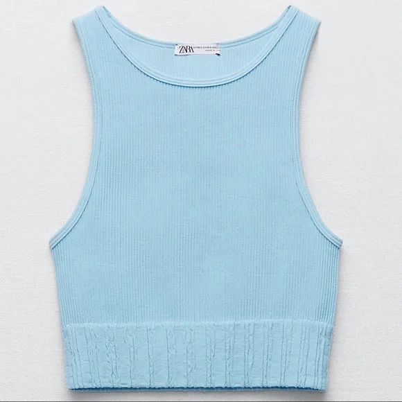 NEW ZARA BLUE RIBBED SEAMLESS CROP TOP - Picture 7 of 8